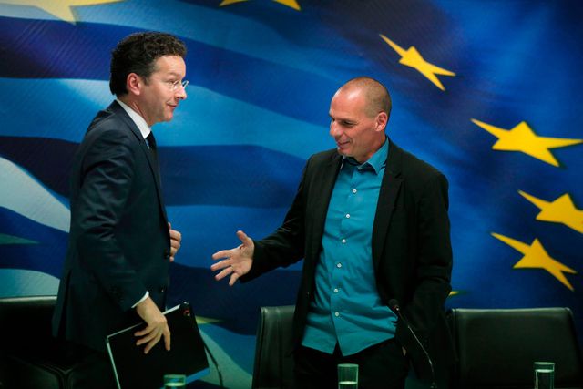 Vorbild für die Schweiz? Giannis Varoufakis (rechts) im Gespräch mit Jeroen Dijsselbloem.