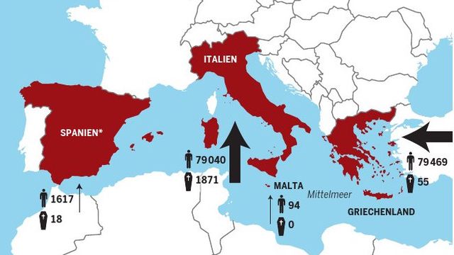In Griechenland landen mehr Bootsflüchtlinge als in Italien. (TA-Grafik)