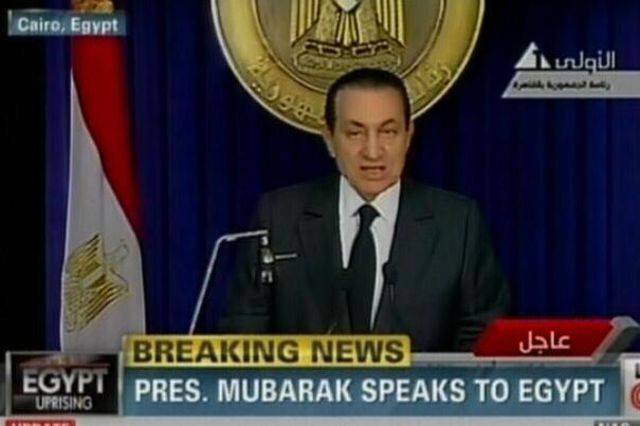 Mit Spannung erwartete Rede: Ägyptens Präsident Hosni Mubarak am Freitagabend im staatlichen Fernsehen. (Screenshot CNN)