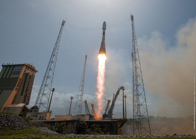 Une fusée russe Soyouz a été lancée vendredi du centre spatial guyanais (Image - Agence spatiale européenne - vendredi 9 mars 2018)